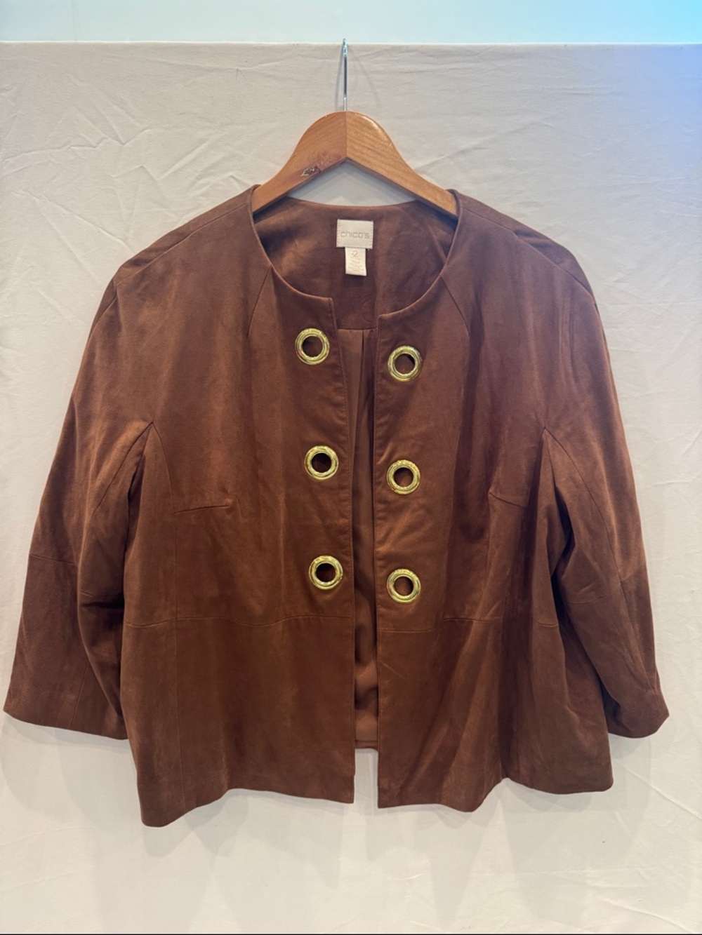 Chico's Brown Suede Grommet-Front Jacket